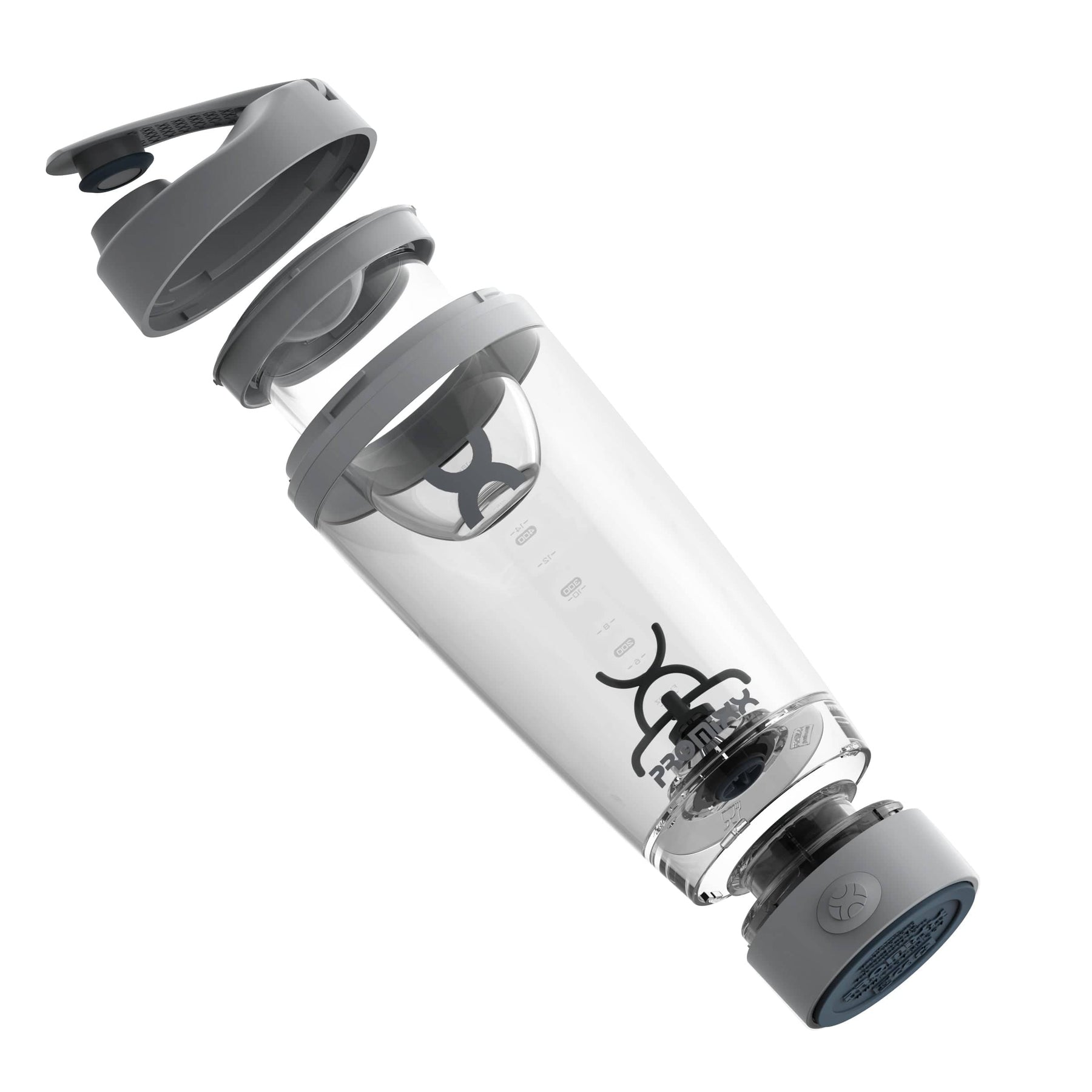 Promixx Pro Shaker Bottle | Rechargeable, Powerful for Smooth Protein Shakes | Includes Supplement Storage - BPA Free | 20oz Cup (Silver White/Gray)